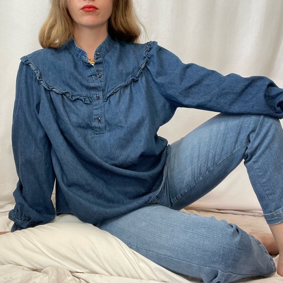 Vintage Cottagecore Denim Chambray Blouse - Picture 5 of 14